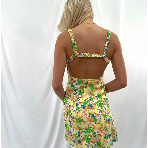 24. Sky to Moon Yellow Green Spaghetti Strap Mini Sundress for a Night Out SZ M - Picture 8 of 9